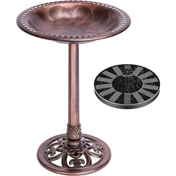 Polyresin Antique Outdoor Bronze Garden Bird Bath and Solar Powered Round Pond - Picture 7 of 7